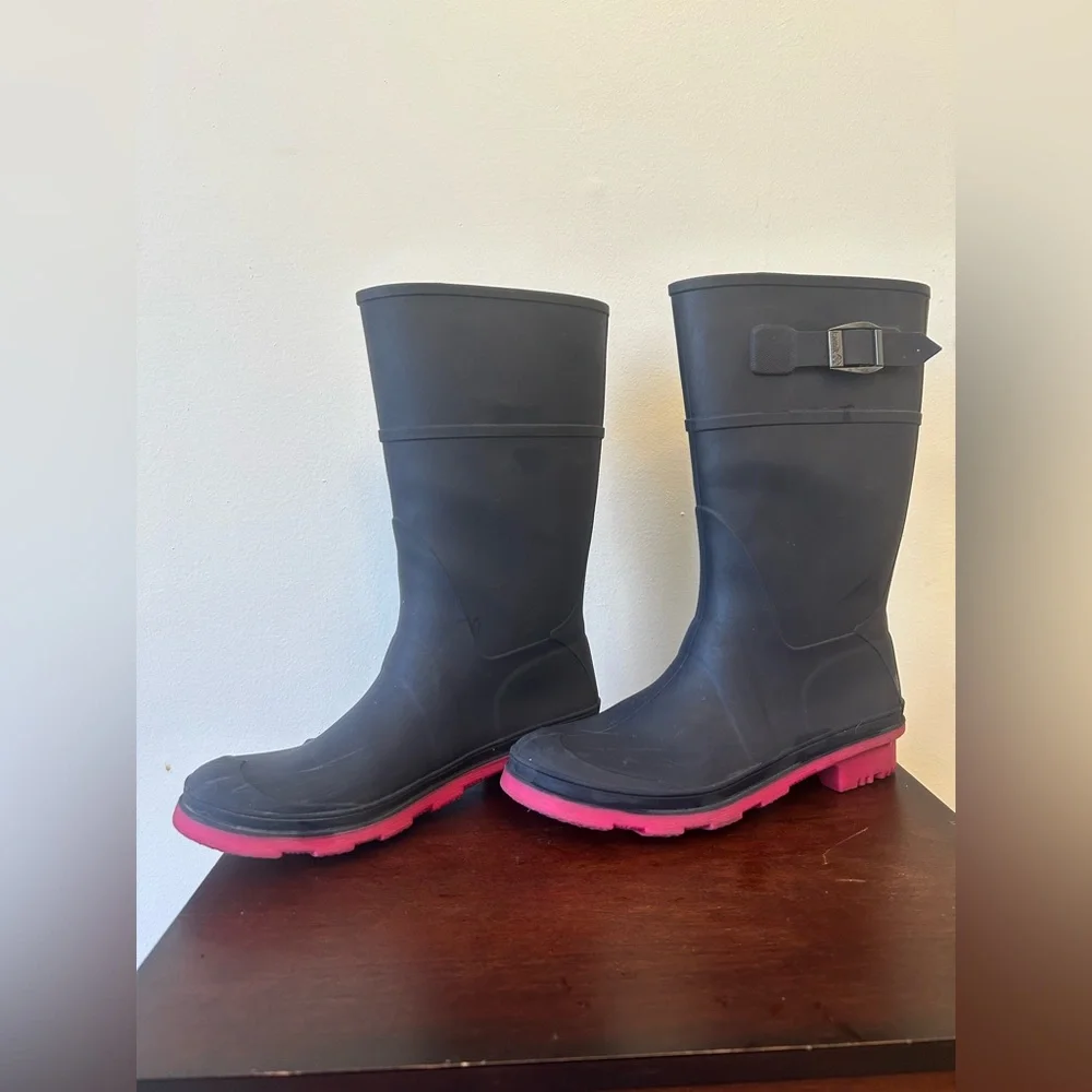 Kamik Big Girls/Womens Sz 5 Matte Navy & Pink Raindrops Waterproof Rain Boots